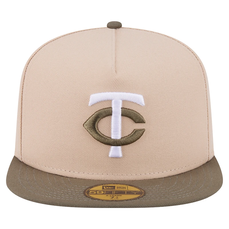 Casquette ajustée bicolore 59FIFTY des Twins du Minnesota, beige clair/olive, pour homme, New Era