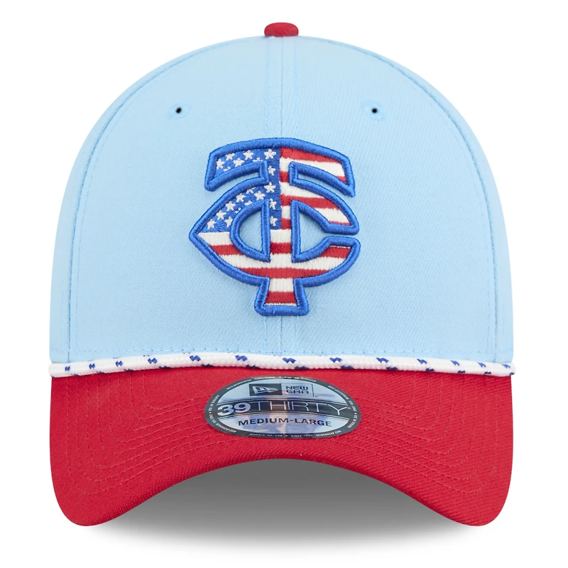 Men's New Era Light Blue/Red Minnesota Twins 2025 Fourth of July 39THIRTY Flex Hat