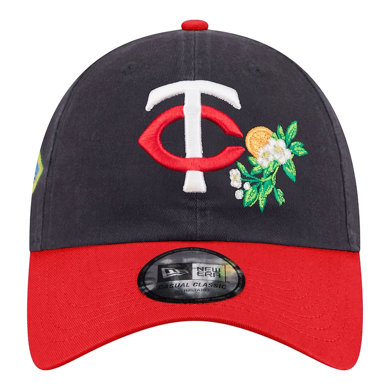Casquette New Era bleu marine/rouge Minnesota Twins, entraînement de printemps 2026, style classique décontracté et ajustable