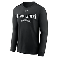 T-shirt à manches longues Nike noir pour homme avec surnom local des Minnesota Twins