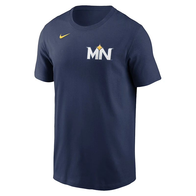 T-shirt avec nom et numéro Nike Carlos Correa pour hommes, bleu marine, Minnesota Twins 2024 City Connect Fuse