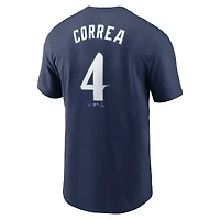 T-shirt avec nom et numéro Nike Carlos Correa pour hommes, bleu marine, Minnesota Twins 2024 City Connect Fuse