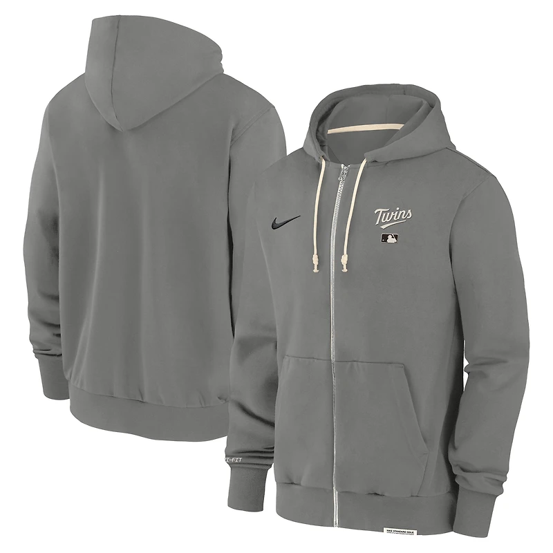 Sweat à capuche entièrement zippé Nike Charcoal Minnesota Twins Authentic Collection Travel Performance pour homme