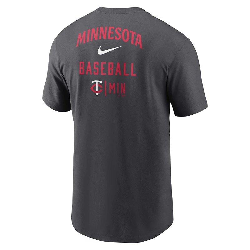 T-shirt avec barre de croquis et logo Nike pour hommes, charbon bois, Minnesota Twins