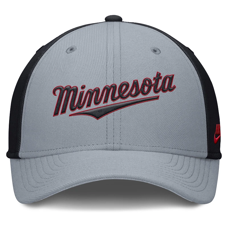 Casquette Nike Performance Flex gris/bleu marine Minnesota Twins Rise Swoosh pour homme