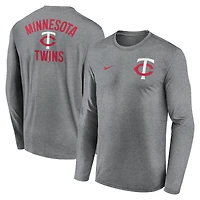T-shirt à manches longues Nike Dri-FIT anthracite chiné pour homme, motif 2 coups légendaire des Twins du Minnesota