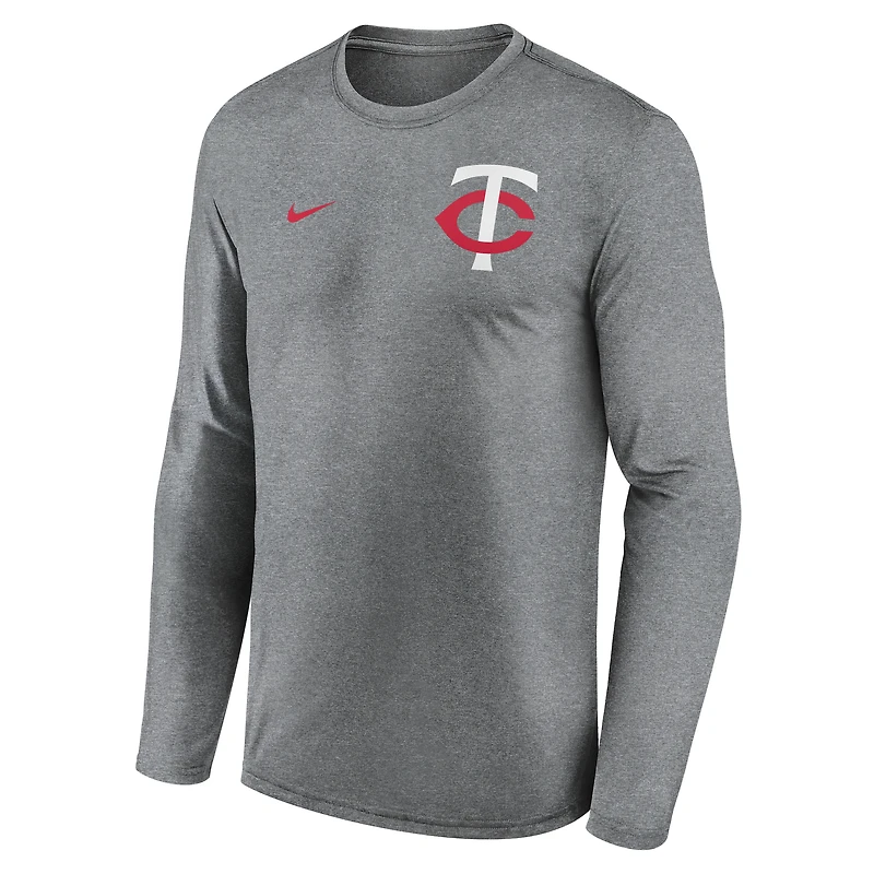 Men's Nike Heather Charcoal Minnesota Twins 2-Hit Legend Dri-FIT Long Sleeve T-Shirt