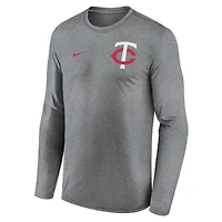 Men's Nike Heather Charcoal Minnesota Twins 2-Hit Legend Dri-FIT Long Sleeve T-Shirt
