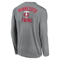 T-shirt à manches longues Nike Dri-FIT anthracite chiné pour homme, motif 2 coups légendaire des Twins du Minnesota