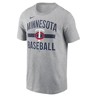 T-shirt à col arqué gris chiné Nike pour homme des Minnesota Twins