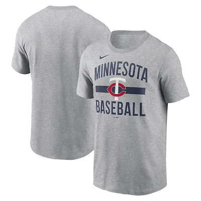 T-shirt à col arqué gris chiné Nike pour homme des Minnesota Twins