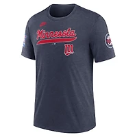T-shirt Nike bleu marine chiné pour homme des Twins du Minnesota, collection Cooperstown, motif Eras Tri-Blend