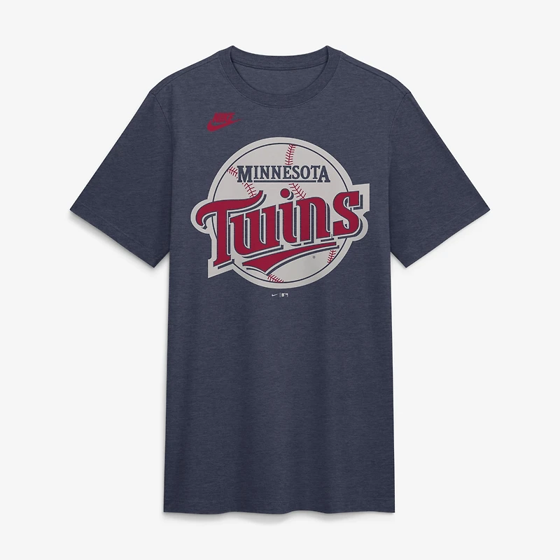 Men's Nike Heather Navy Minnesota Twins Cooperstown Logo Tri-Blend T-Shirt