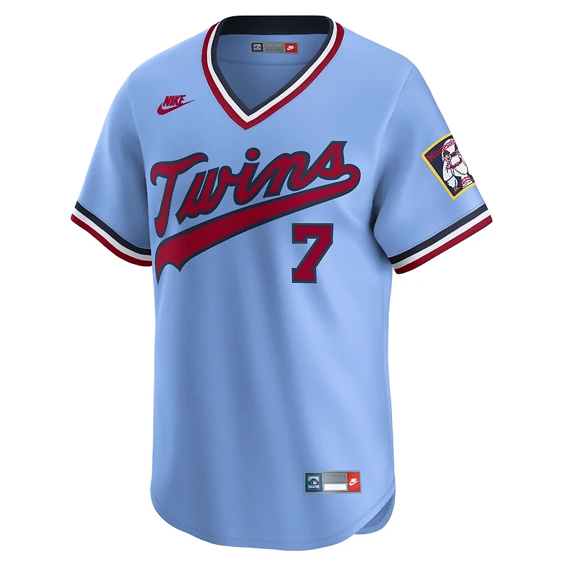 Men's Nike Joe Mauer Light Blue Minnesota Twins Throwback Cooperstown Collection Limited Jersey