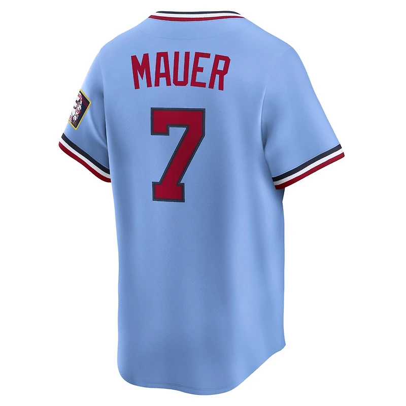 Men's Nike Joe Mauer Light Blue Minnesota Twins Throwback Cooperstown Collection Limited Jersey