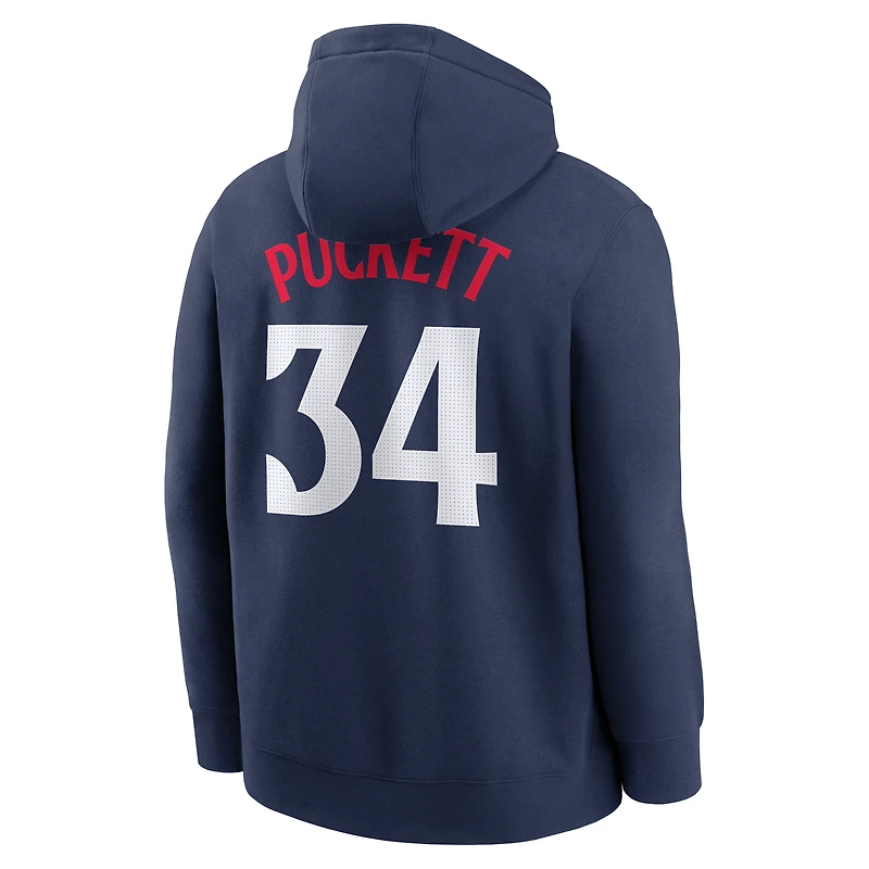Sweat à capuche Nike Kirby Puckett bleu marine pour homme, avec nom et numéro de joueur des Twins du Minnesota