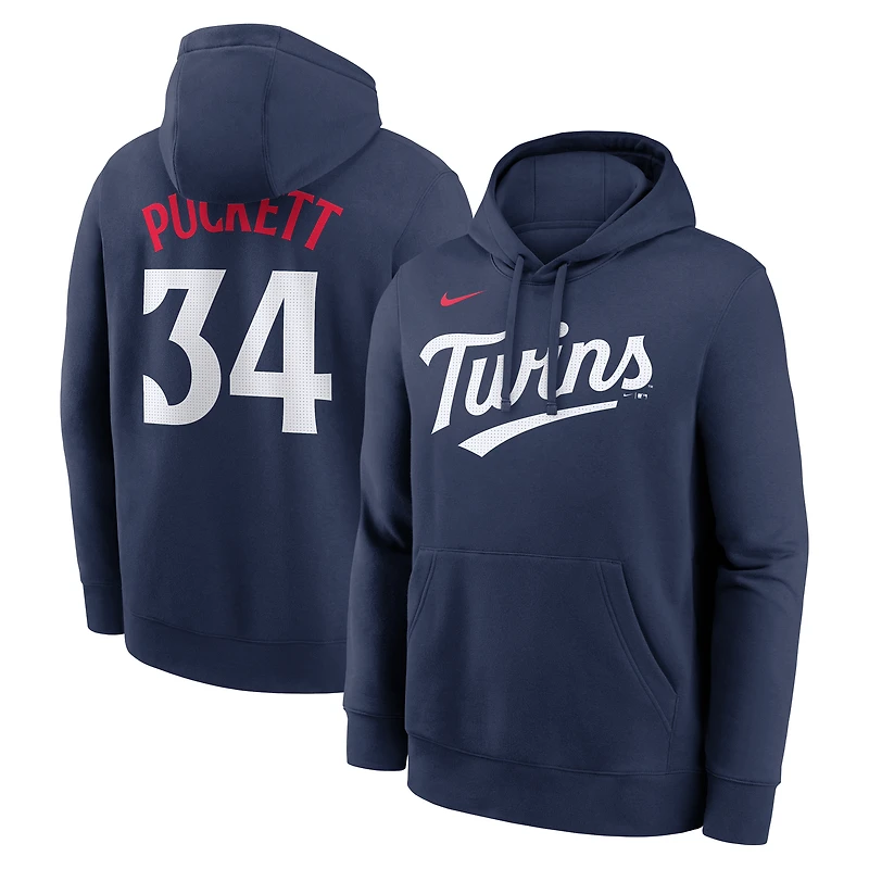 Sweat à capuche Nike Kirby Puckett bleu marine pour homme, avec nom et numéro de joueur des Twins du Minnesota