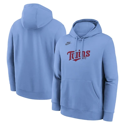 Men's Nike Light Blue Minnesota Twins Cooperstown Collection Wordmark Club Hoodie