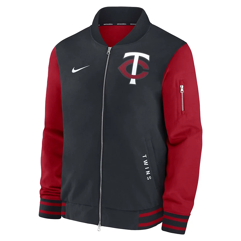 Men's Nike Navy/Red Minnesota Twins Authentic Collection Dugout Relaxed Full-Zip Bomber Jacket