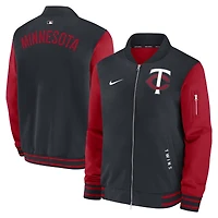 Veste aviateur Nike bleu marine/rouge Minnesota Twins Authentic Collection Dugout pour homme, coupe décontractée, entièrement zippée