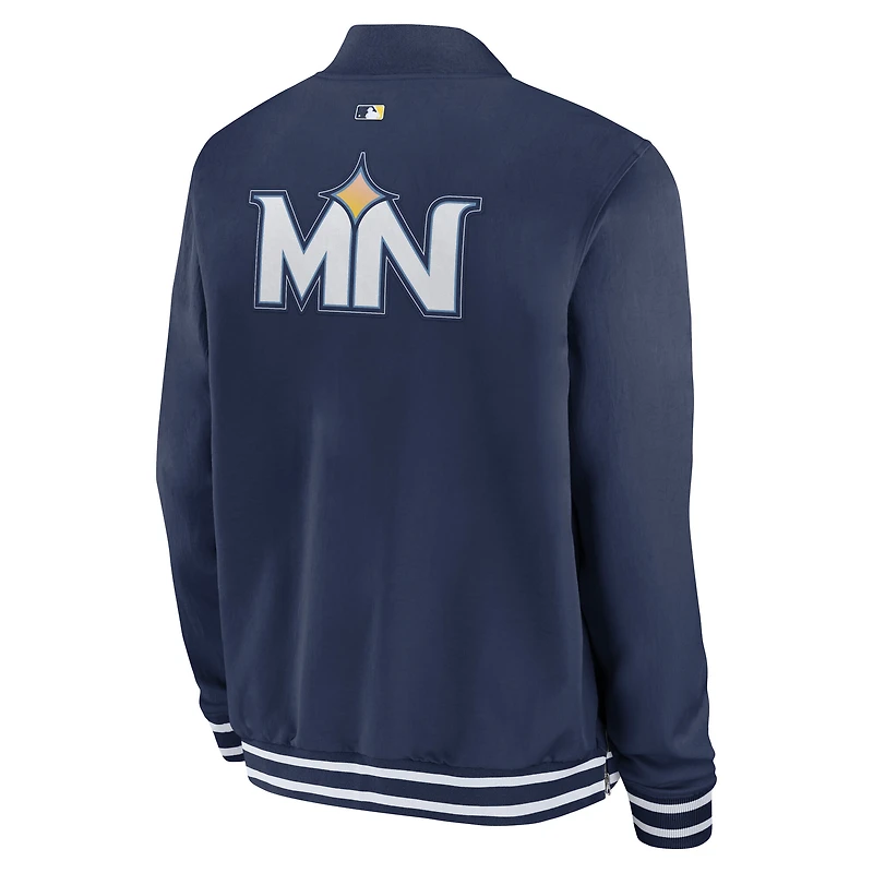 Veste aviateur zippée Nike bleu marine Minnesota Twins Authentic Collection City Connect pour homme