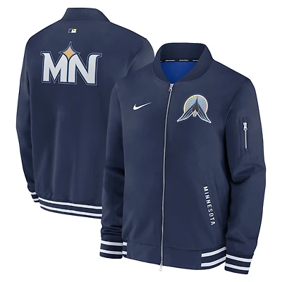 Men's Nike  Navy Minnesota Twins Authentic Collection City Connect Full-Zip Bomber Jacket