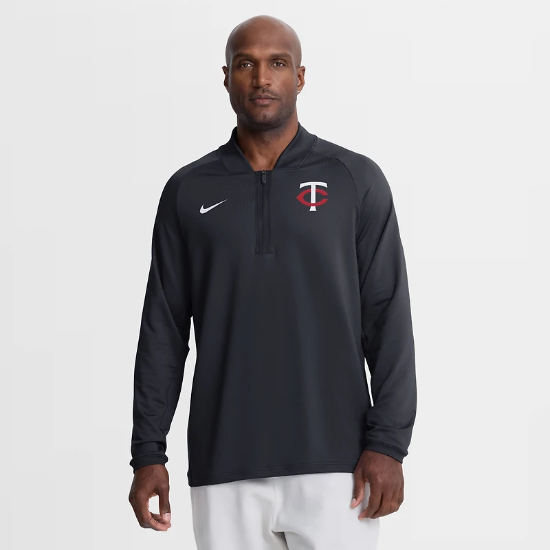 Pull-over Nike Dri-FIT à demi-zip raglan, collection authentique Minnesota Twins, bleu marine, pour homme