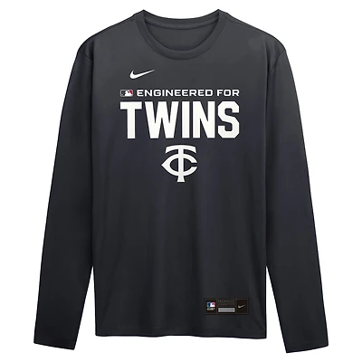 T-shirt à manches longues Nike Legend Dri-FIT Authentic Collection pour homme, bleu marine, Minnesota Twins