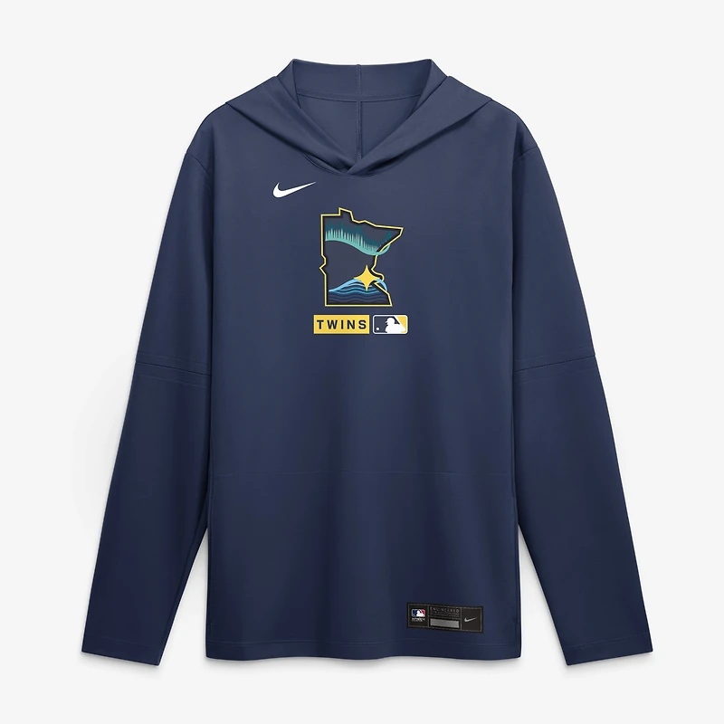 T-shirt à capuche manches longues Nike pour homme, bleu marine, Minnesota Twins City Connect Dri-FIT