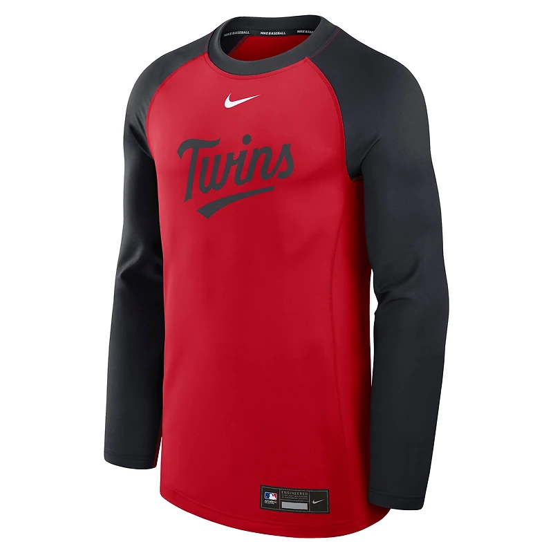 Men's Nike Red/Navy Minnesota Twins Authentic Collection Game Time Raglan Dri-FIT Long Sleeve T-Shirt