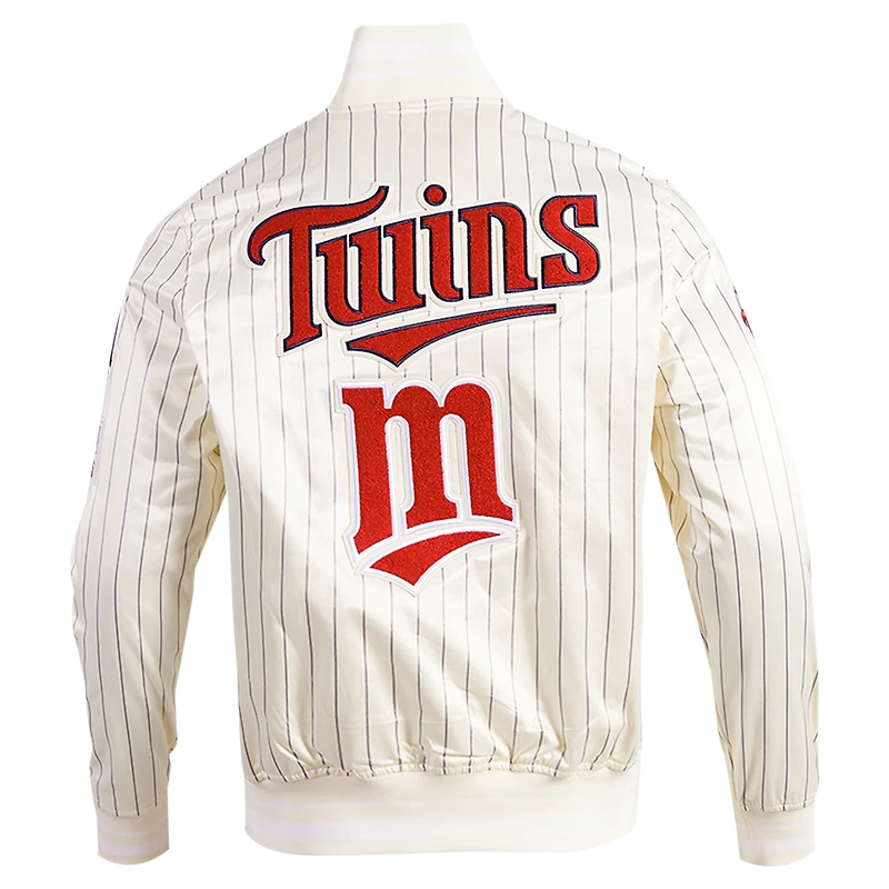 Men's Pro Standard Cream Minnesota Twins Cooperstown Collection Pinstripe Retro Classic Satin Full-Snap Jacket
