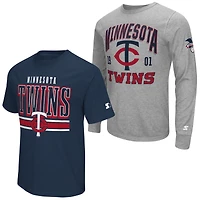 Men's Starter  Heather Gray/Navy Minnesota Twins Two-Pack Long Sleeve & Short T-Shirt Set