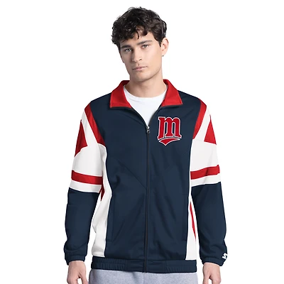 Veste de survêtement zippée intégrale en tricot Contender pour homme, bleu marine/rouge, des Minnesota Twins