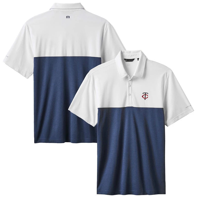 Men's TravisMathew White/Navy Minnesota Twins Home Run Leader Tri-Blend Polo
