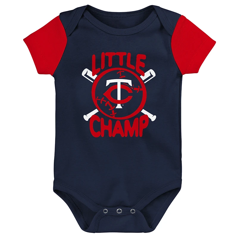 Newborn & Infant Navy/Red Minnesota Twins Little Champ Three-Pack Bodysuit Bib Booties Set