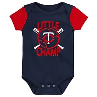 Newborn & Infant Navy/Red Minnesota Twins Little Champ Three-Pack Bodysuit Bib Booties Set