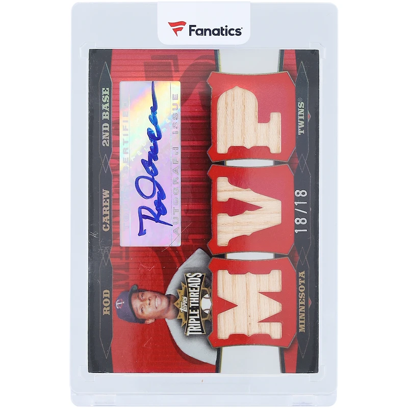 Rod Carew Minnesota Twins Autographed 2006 Topps Triple Threads Triple Game-Used Relic #TTRA-102 #18/18 Card 