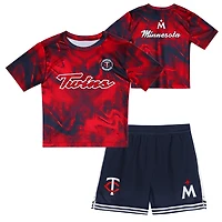 Ensemble t-shirt et short de frappeur champ intérieur pour tout-petit rouge/bleu marine des Twins du Minnesota