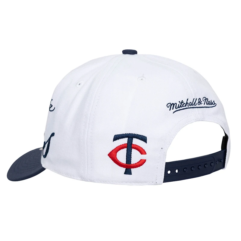 Casquette unisexe Mitchell & Ness blanche/marine Minnesota Twins XL Script Pro Crown ajustable