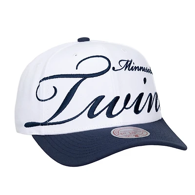 Unisex Mitchell & Ness White/Navy Minnesota Twins XL Script Pro Crown Adjustable Hat