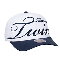 Unisex Mitchell & Ness White/Navy Minnesota Twins XL Script Pro Crown Adjustable Hat