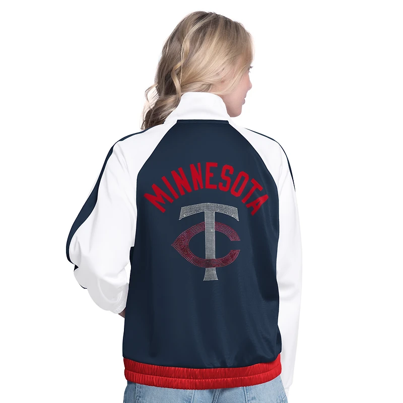 Women's G-III Sports by Carl Banks  White/Navy Minnesota Twins Rally Rhinestone Raglan Full-Zip Track Jacket