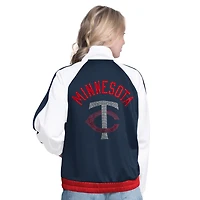 Women's G-III Sports by Carl Banks  White/Navy Minnesota Twins Rally Rhinestone Raglan Full-Zip Track Jacket