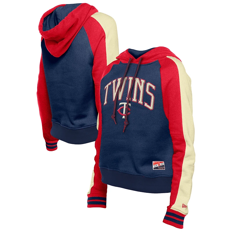 Sweat à capuche court manches raglan pour femme de la collection Cooperstown des Twins du Minnesota New Era bleu marine