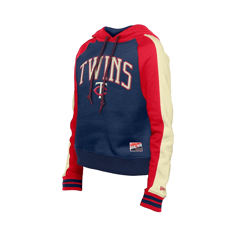 Women's New Era Navy Minnesota Twins Cooperstown Collection Cropped Raglan Pullover Hoodie