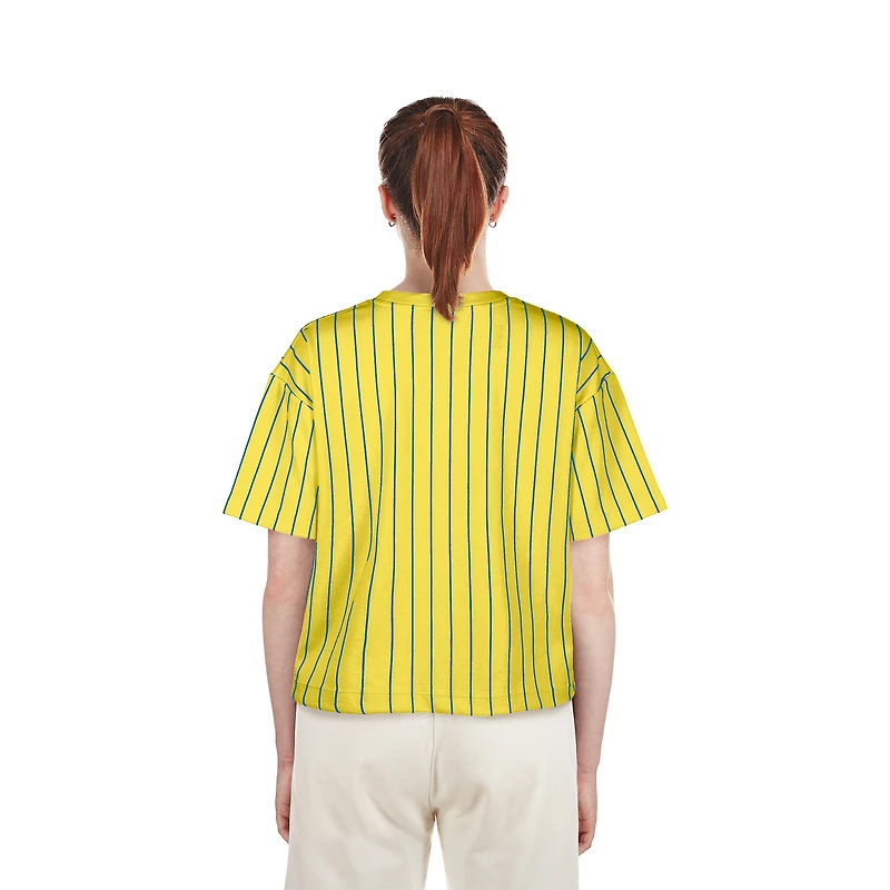 Women's New Era Yellow Minnesota Twins City Connect Multiplier Pinstripe Cropped T-Shirt