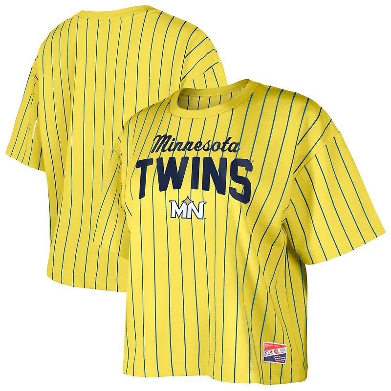T-shirt court à rayures jaunes City Connect Multiplier Minnesota Twins New Era pour femme