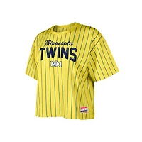 Women's New Era  Yellow Minnesota Twins City Connect Multiplier Pinstripe Cropped T-Shirt