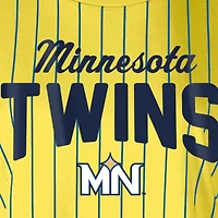 T-shirt court à rayures jaunes City Connect Multiplier Minnesota Twins New Era pour femme