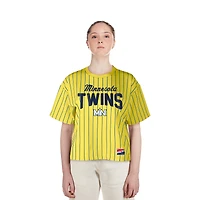 T-shirt court à rayures jaunes City Connect Multiplier Minnesota Twins New Era pour femme